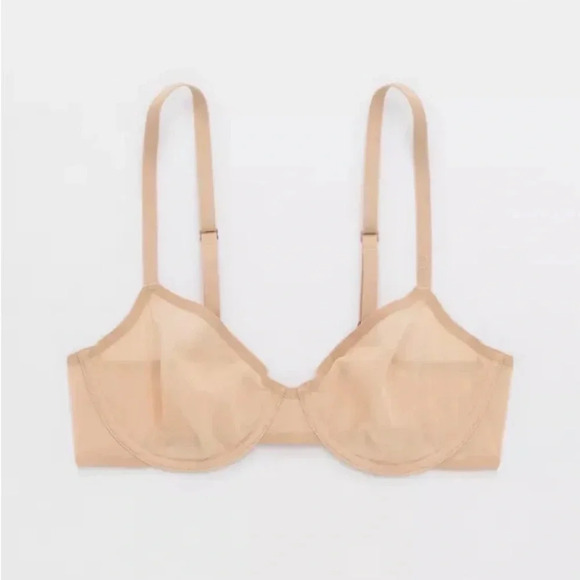 AERIE Real GoodSMOOTHEZ Mesh Unlined Balconette Bra Size 32B In Nude NWT - Picture 1 of 5